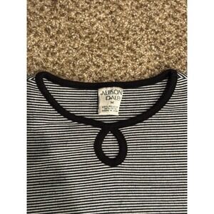 Vintage 90's Alison Daley Black & White Striped Long Sleeve With Keyhole Detail